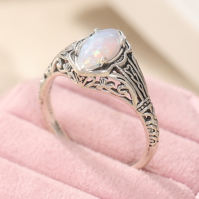 Women's Vintage Marquise Cut Synthetic Opal Solitaire Ring